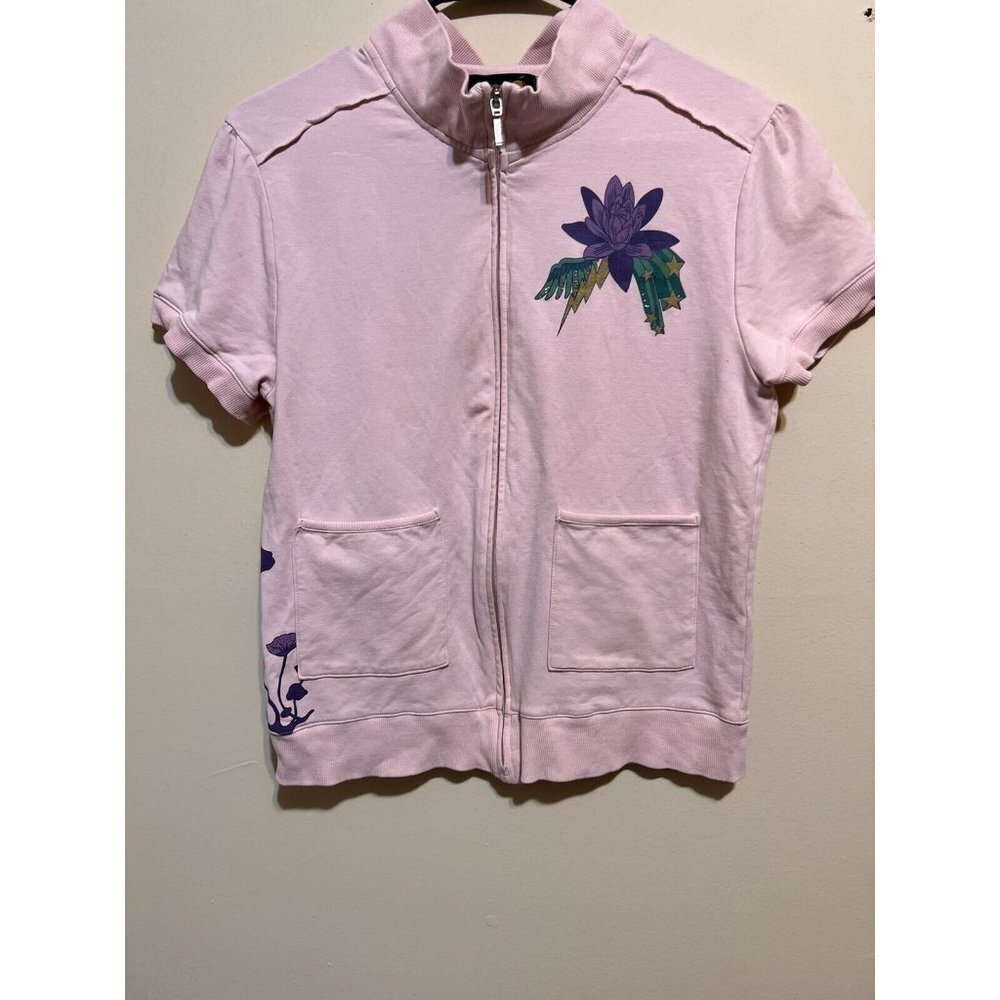 mandarine women's Zip Top  with Flowers Cotton Blend in pink color Size L